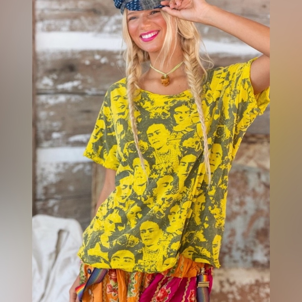 Magnolia Pearl Mural Frida Tee in Electric Sunflower. OSFM